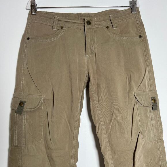KUHL Vintage Patina Dye Splash Roll-Up Cargo Pants SIZE 8 Tan Hiking Travel - Picture 10 of 13